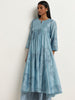 Zuba Dusty Blue Flower Fit-and-Flare Kurta with Camisole