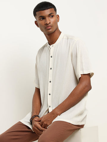 ETA Cream Cotton Resort Fit Crinkled Shirt