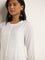 Utsa White Mirror-Detailed Blended Linen A-Line Kurta