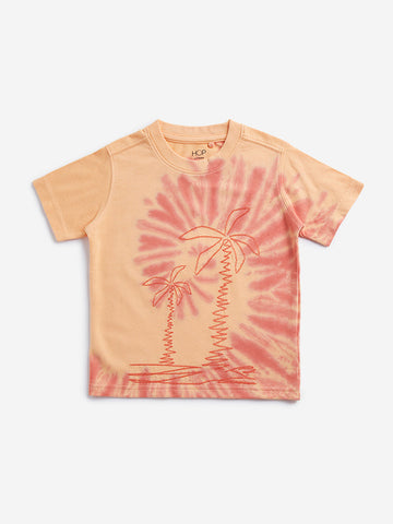 HOP Kids Orange Tie-Dye Design Embroidered T-shirt