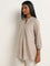 Utsa Taupe Embroidered A-Line Cotton Kurti