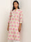 Utsa Pink Floral Printed Straight Kurta