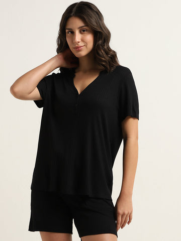 Wunderlove Black Ribbed Top