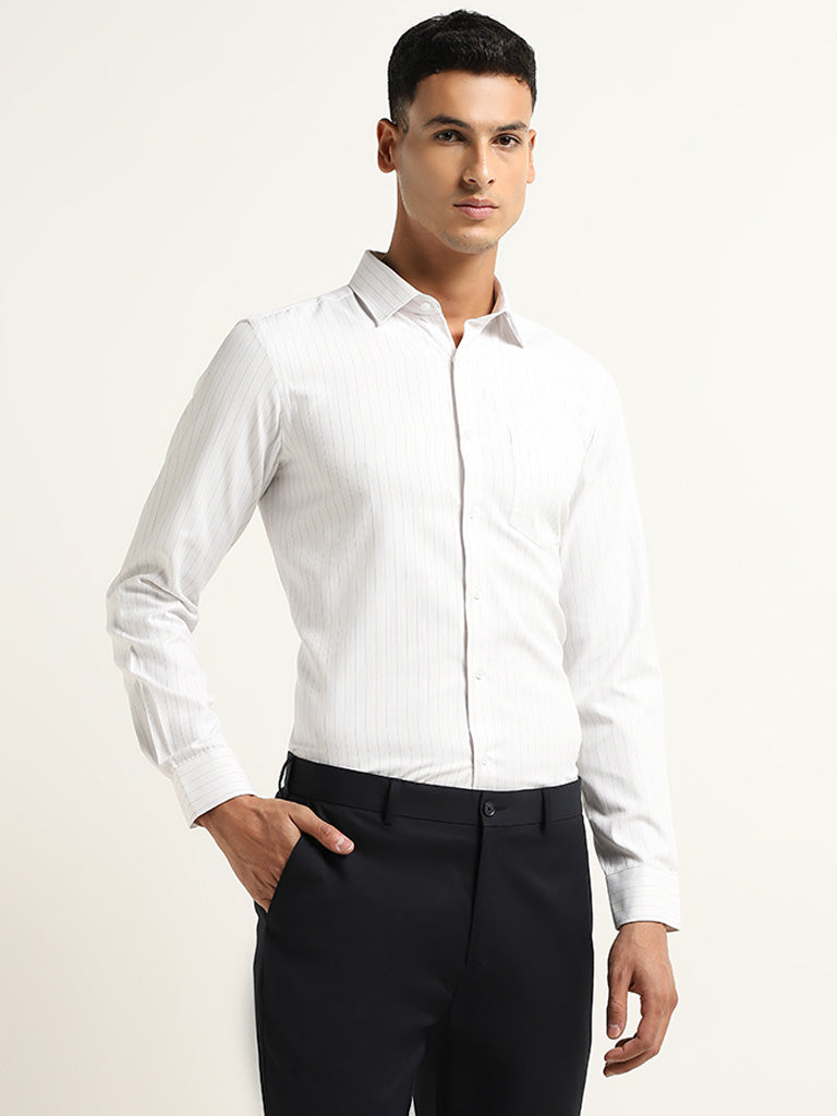 WES Formals White Stripe Patterned Slim Fit Shirt