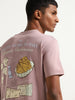 Nuon Pink Printed Relaxed Fit Slim Fit T-Shirt