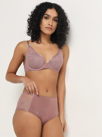 Wunderlove Mauve Floral Embroidered Full Briefs