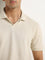 WES Casuals Beige Textured Cotton Blend Relaxed Fit T-Shirt