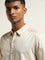 Nuon Beige Solid Slim-Fit Cotton Shirt