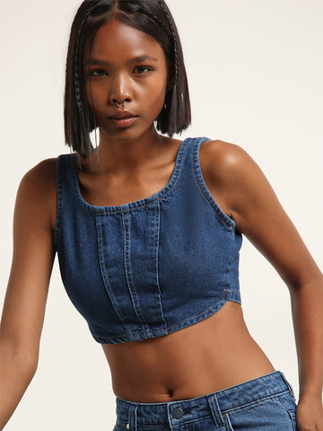 Nuon Dark Blue Corset Crop Top