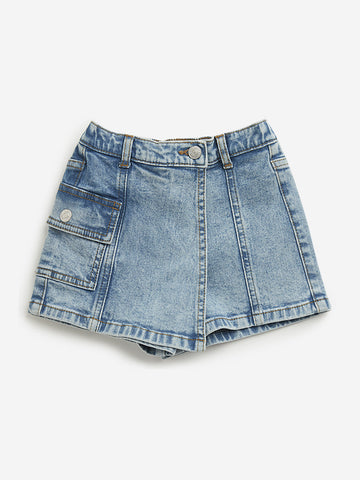 HOP Kids Blue Mid-Rise Denim Skort