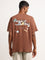 Nuon Brown Relaxed Fit Contrast Print Cotton T-Shirt