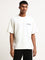 Nuon Off-White Cotton Relaxed Fit Embroidered T-Shirt