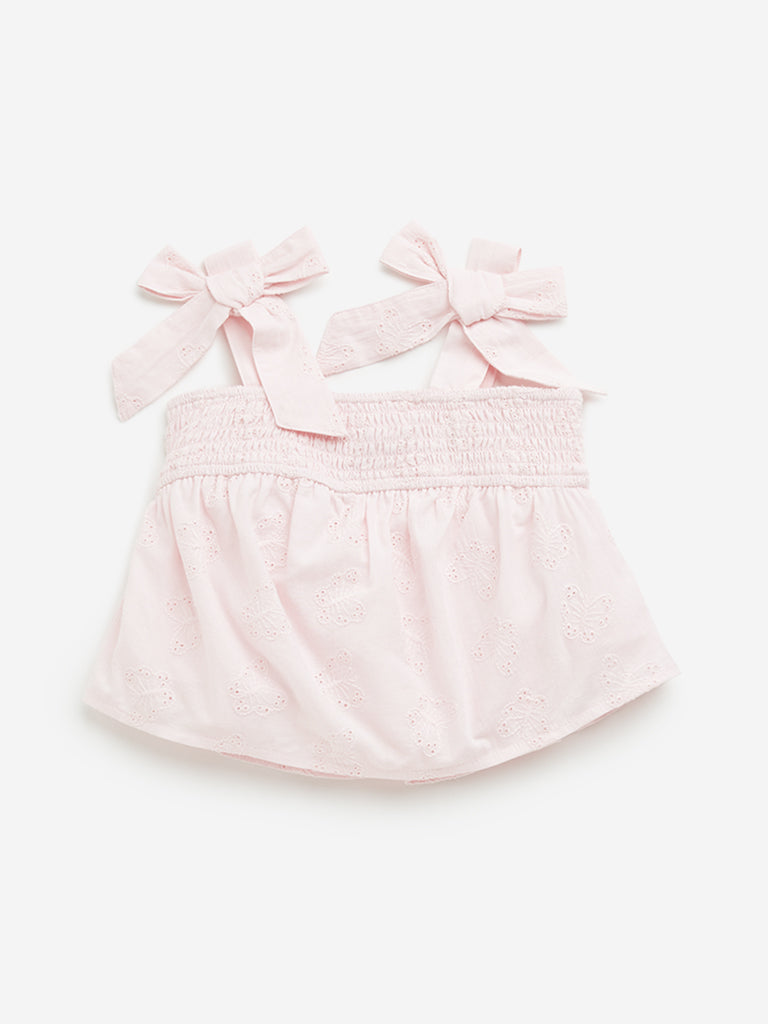 HOP Kids Light Pink Schiffli Cotton Crop Top