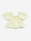 HOP Kids Yellow Floral Embroidered Blended Linen Top