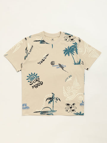 Y&F Kids Beige Beach Design T-Shirt