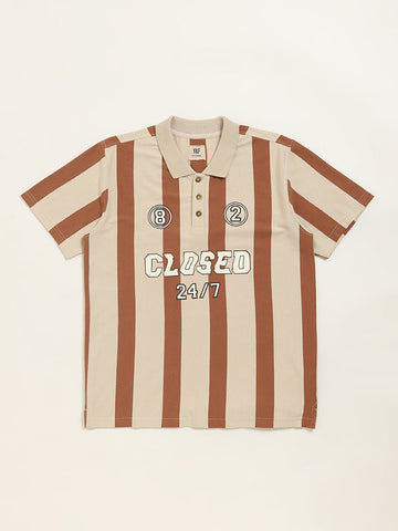 Y&F Kids Brown Stripe Printed Polo Cotton T-Shirt