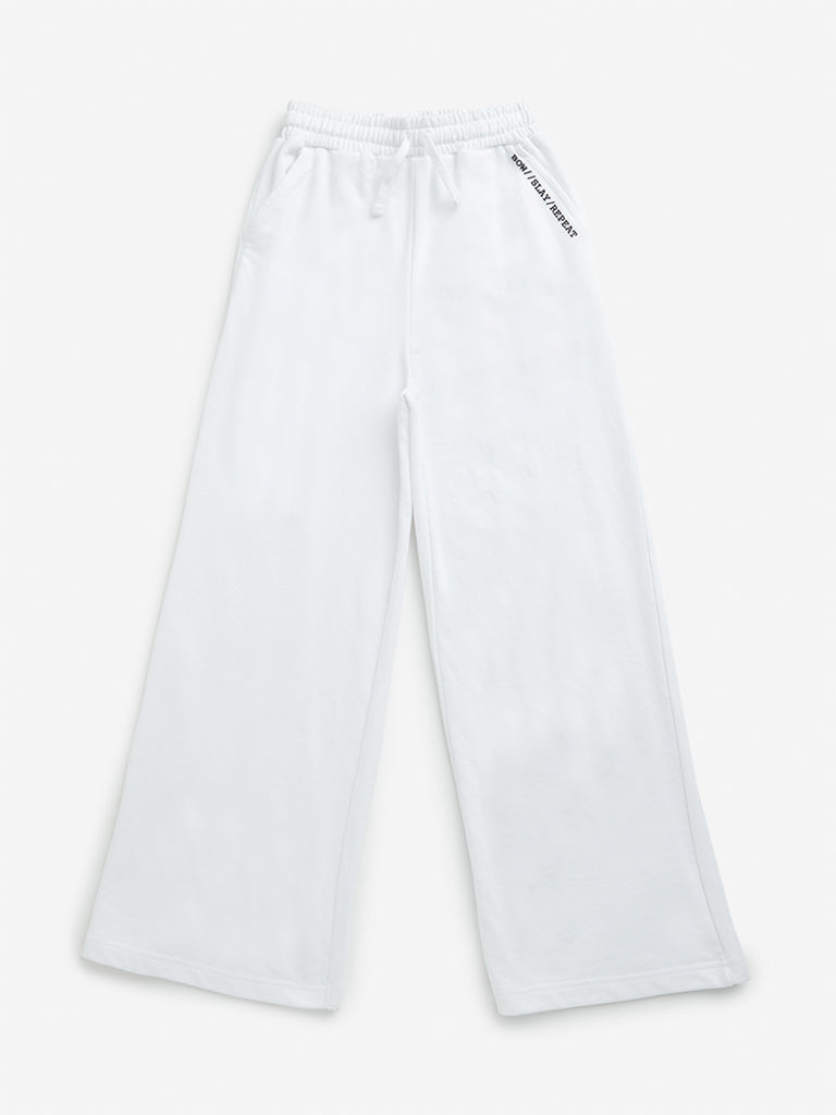 Y&F Kids White Text Design Print Mid Rise Track Pants