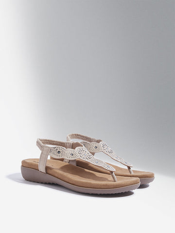 LUNA BLU Beige Embellished Slingback Sandals