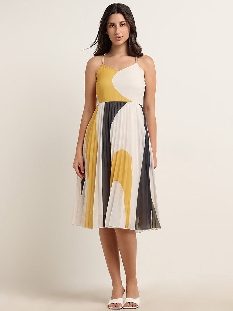 Wardrobe Yellow Accordion Pleated A-Line Dress