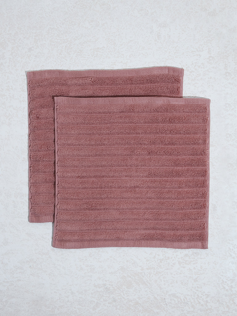 Westside Home Dusty Pink Self-Striped Luxe Ripple Face Towels (Set of 2)