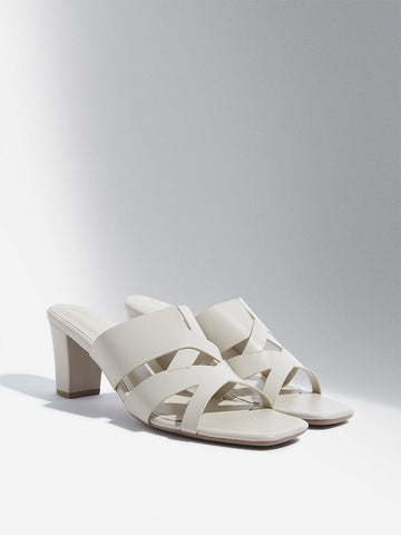 LUNA BLU Ivory Cut-Out Detailed Heel Sandals