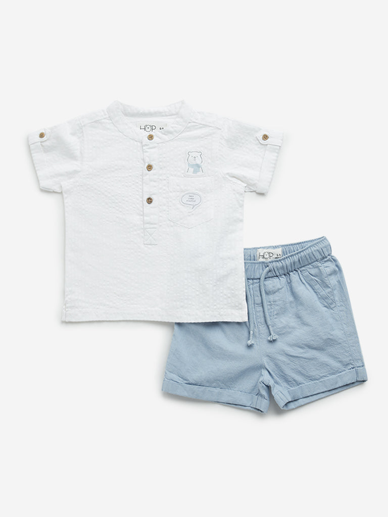 HOP Baby Light Blue Cotton Shirt and Shorts Set