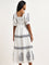 LOV White Printed Cotton Blend Tiered Dress