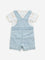 HOP Baby Blue Dinosaur Cotton Dungaree with T-Shirt Set