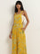 Bombay Paisley Yellow Leaf Printed Jumpsuit with Top Set