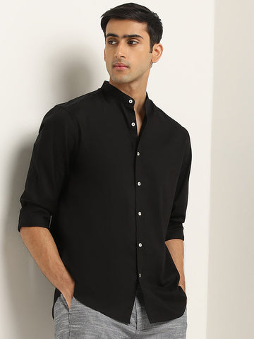 Ascot Black Solid Relaxed-Fit Cotton Shirt