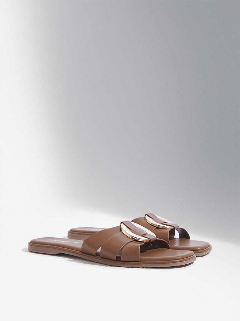 LUNA BLU Tan Hardware-Detailed Multi-Strap Slides