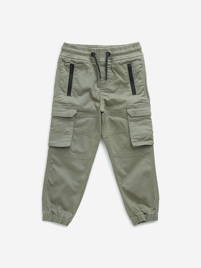 HOP Kids Sage Cargo-Style Mid-Rise Cotton Blend Joggers