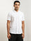 WES Casuals White Leaf Print Blended Linen Slim-Fit Shirt