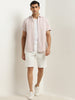 WES Casuals Pink Striped Slim-Fit Blended Linen Shirt