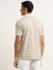 WES Casuals Beige Striped Relaxed-Fit Polo T-Shirt