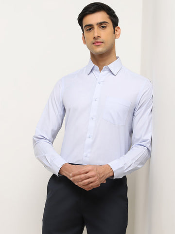 WES Formals Light Blue Solid Slim-Fit Shirt