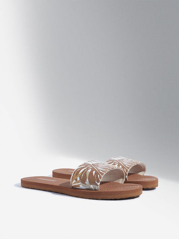 LUNA BLU Tan Leaf Design Textured Slides