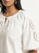 Gia White Cut-Out Detailed Cotton Blouse