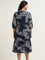 Gia Navy Abstract Design Tiered Cotton Dress