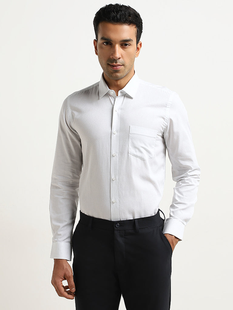 WES Formals White Checks Printed Slim-Fit Cotton Shirt