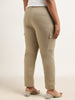 Gia Beige Solid High-Rise Solid Cotton Blend Trousers