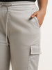 Gia Grey Solid High-Rise Solid Cotton Blend Trousers