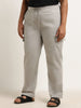 Gia Grey Solid High-Rise Solid Cotton Blend Trousers