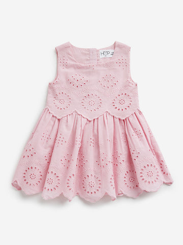 HOP Baby Dusty Pink Schiffli Design A-Line Cotton Dress