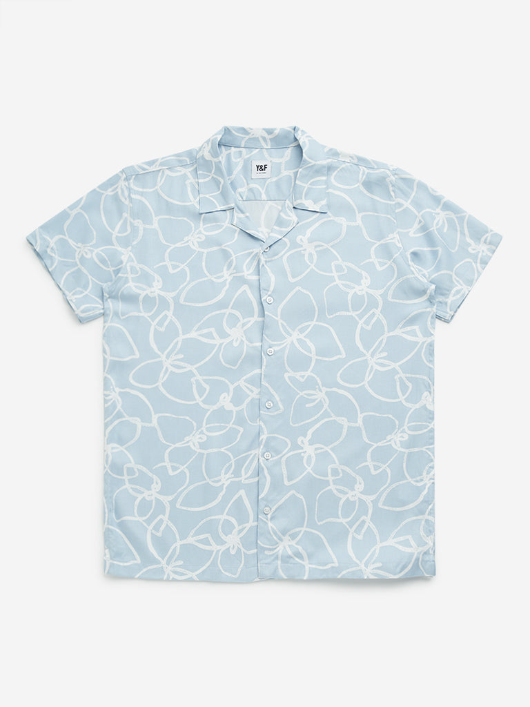 Y&F Kids Blue Floral Printed Shirt