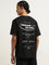 Studiofit Black Text Printed Relaxed-Fit T-Shirt