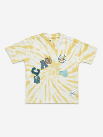 HOP Kids Yellow Tie-Dye Patterned Cotton T-Shirt