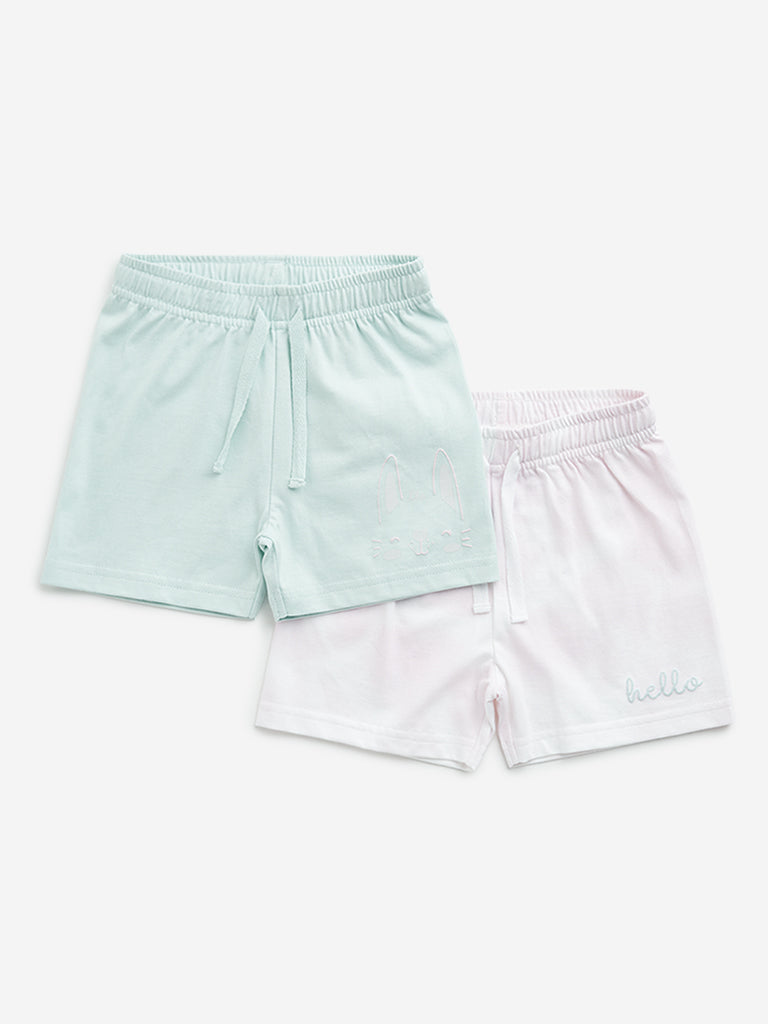 HOP Baby Pink Bunny Design Mid-Rise Shorts - Pack of 2