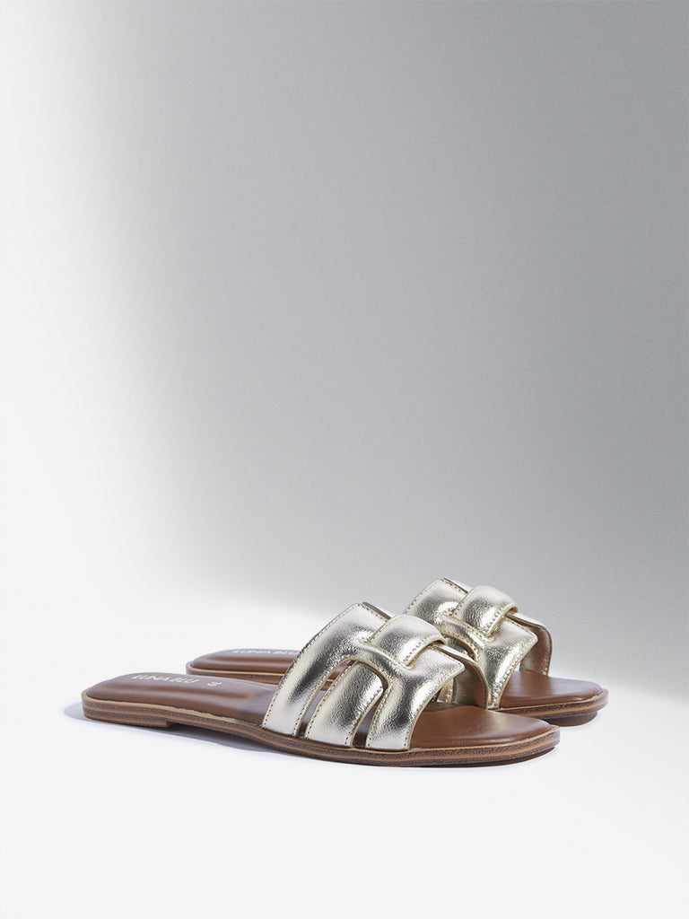 LUNA BLU Gold Multi-Strap Slides