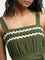 LOV Olive Embroidered Tiered Cotton Dress with Belt